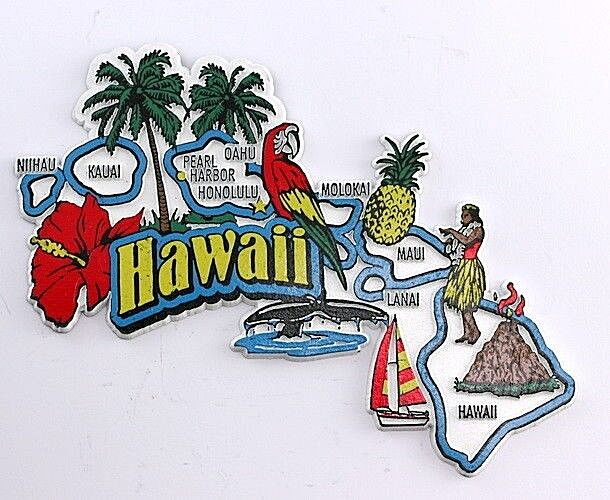 HAWAII STATE MAP AND LANDMARKS COLLAGE FRIDGE COLLECTIBLE SOUVENIR MAGNET