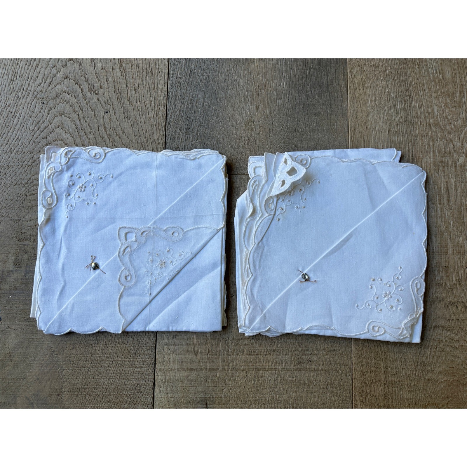 Vintage 1940s Madeira Embroidered Tea Cloth & Napkin Sets Original Lead Seal NOS Vintage 1940s Madeira Embroidered Tea Cloth & Napkin Sets Original Lead Seal NOS