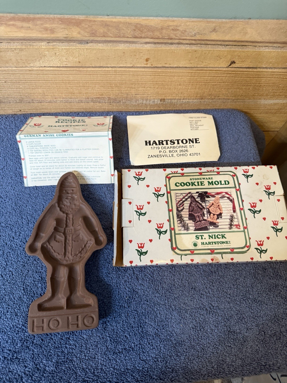 Vintage Hartstone Cookie Mold St. Nick Stoneware in Original Box  8x4. All Org.