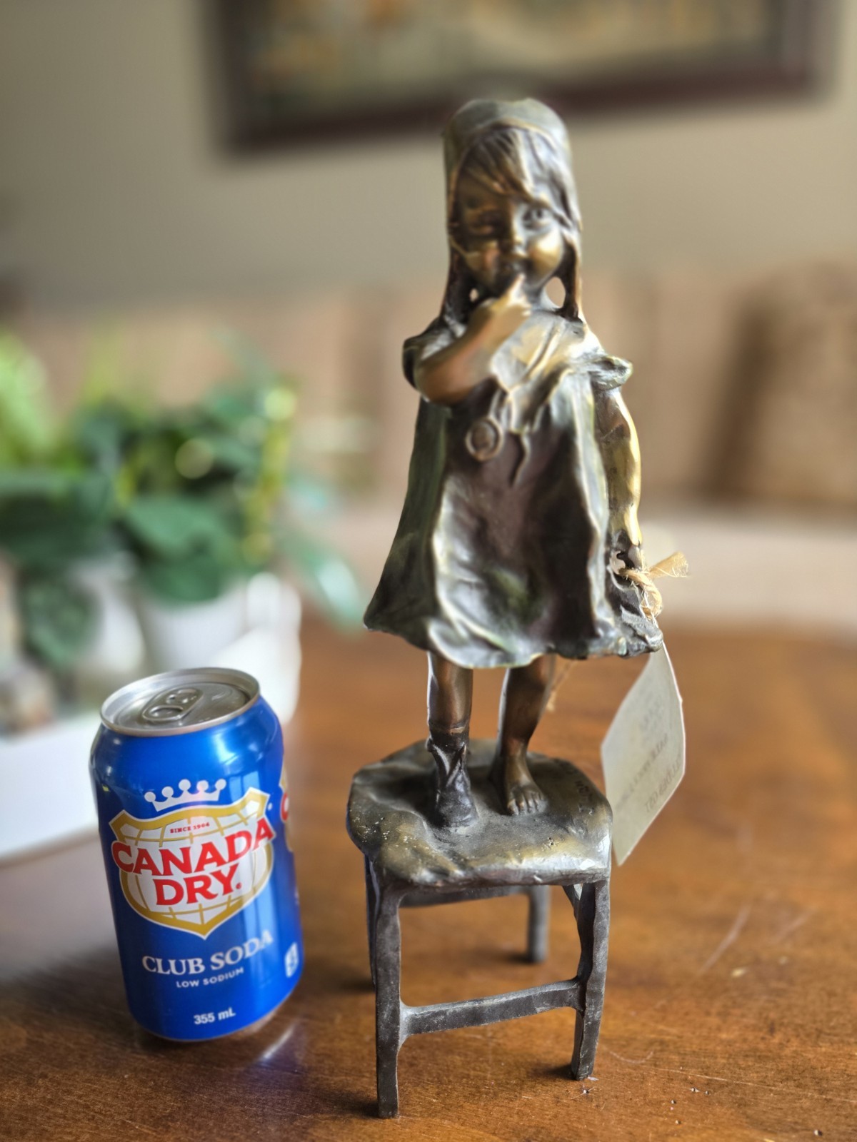 Signed Juan Clara Bronze Girl Standing on Chair Sculpture – 14