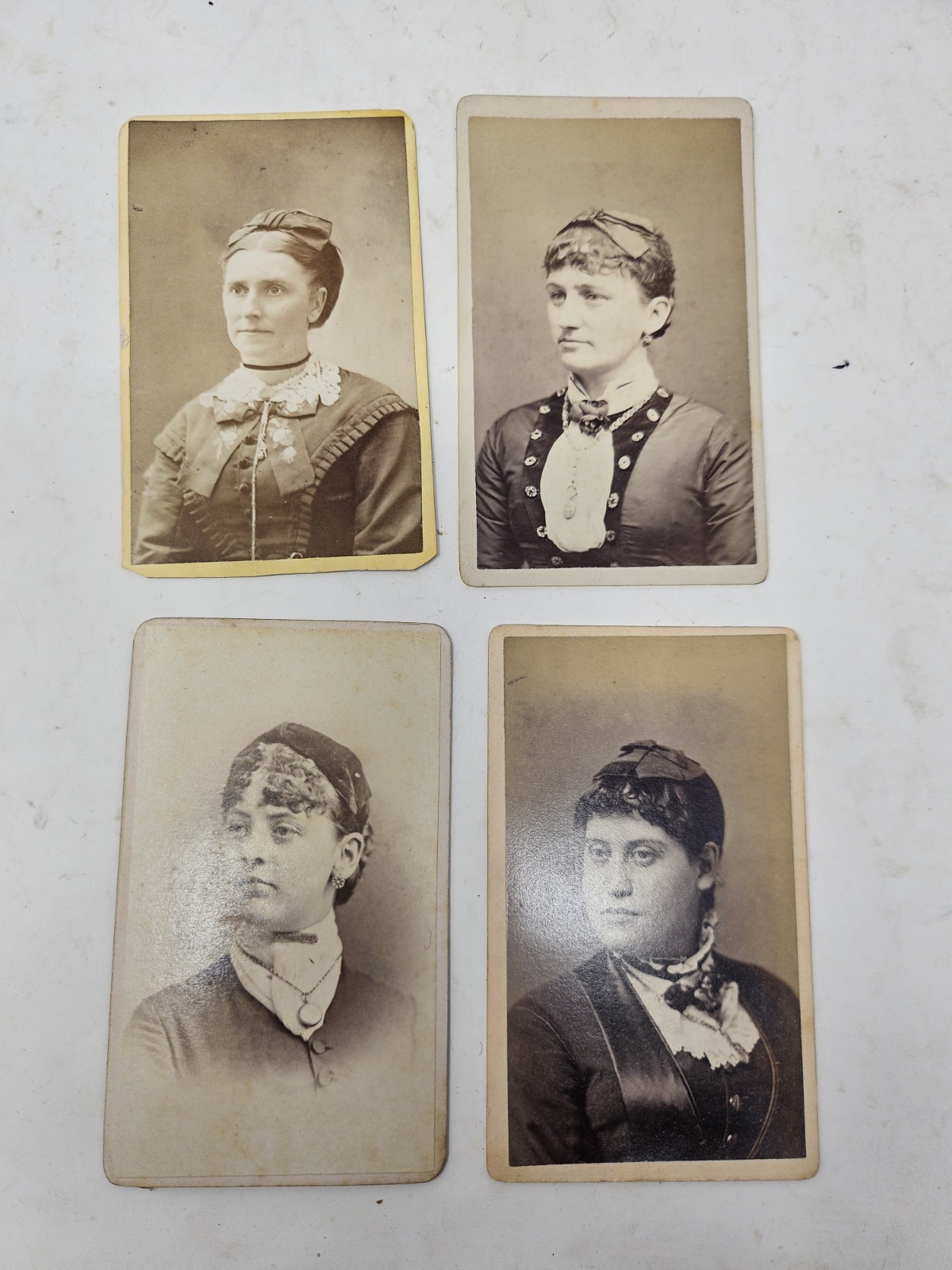 Lot of 4 Antique 19th Century CDV Photo Cards Fashionable Women with Cap Hats
