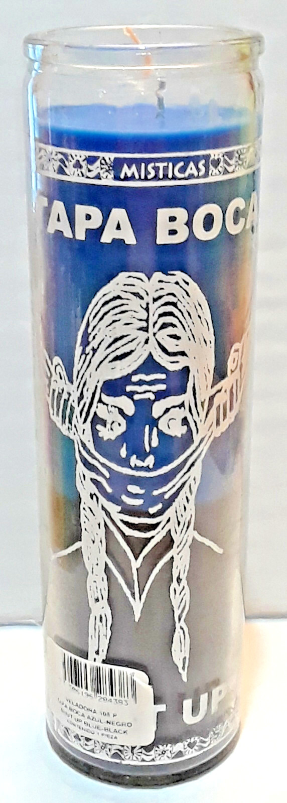 Veladora Esotérica Tapa Boca (Shut Up) Azul/Negro, Unscented Blue/Black Candle
