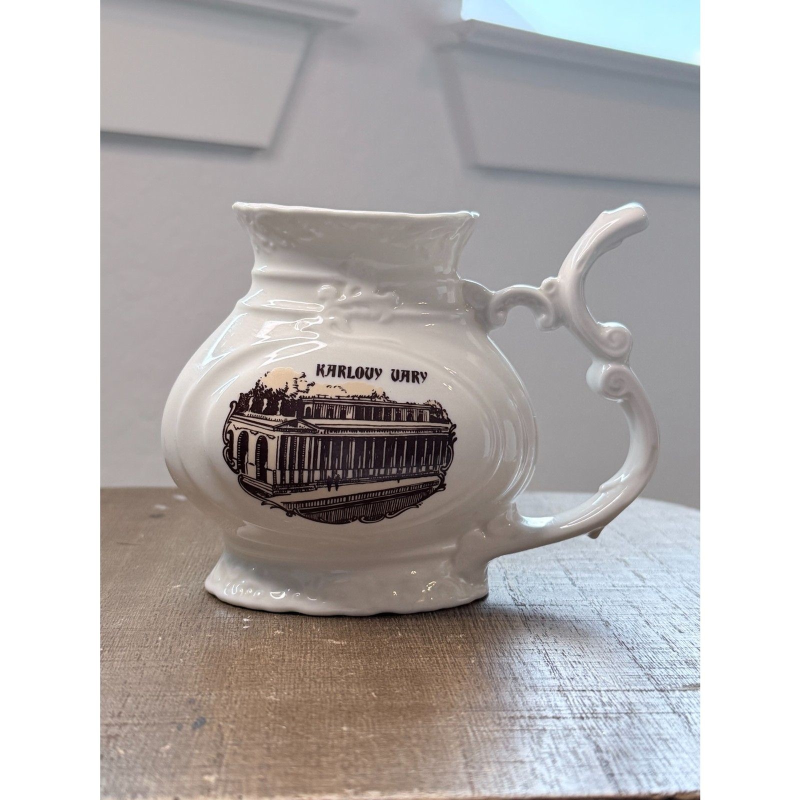 Vintage Karlovy Vary Porcelain Spa Cup Czech Republic Mineral Spring Sipping Mug
