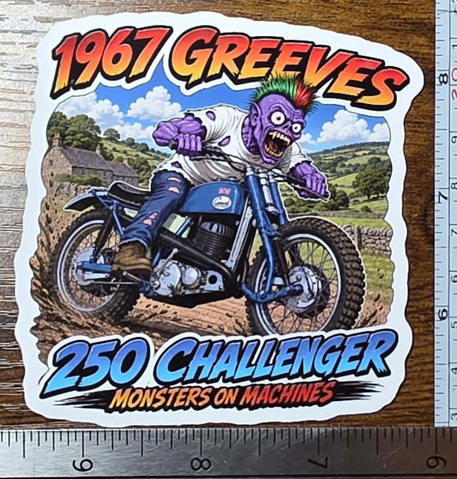 1967 Greeves 250 Challenger Motorcycle 9x9cm Vinyl Sticker Motocross Art Farm