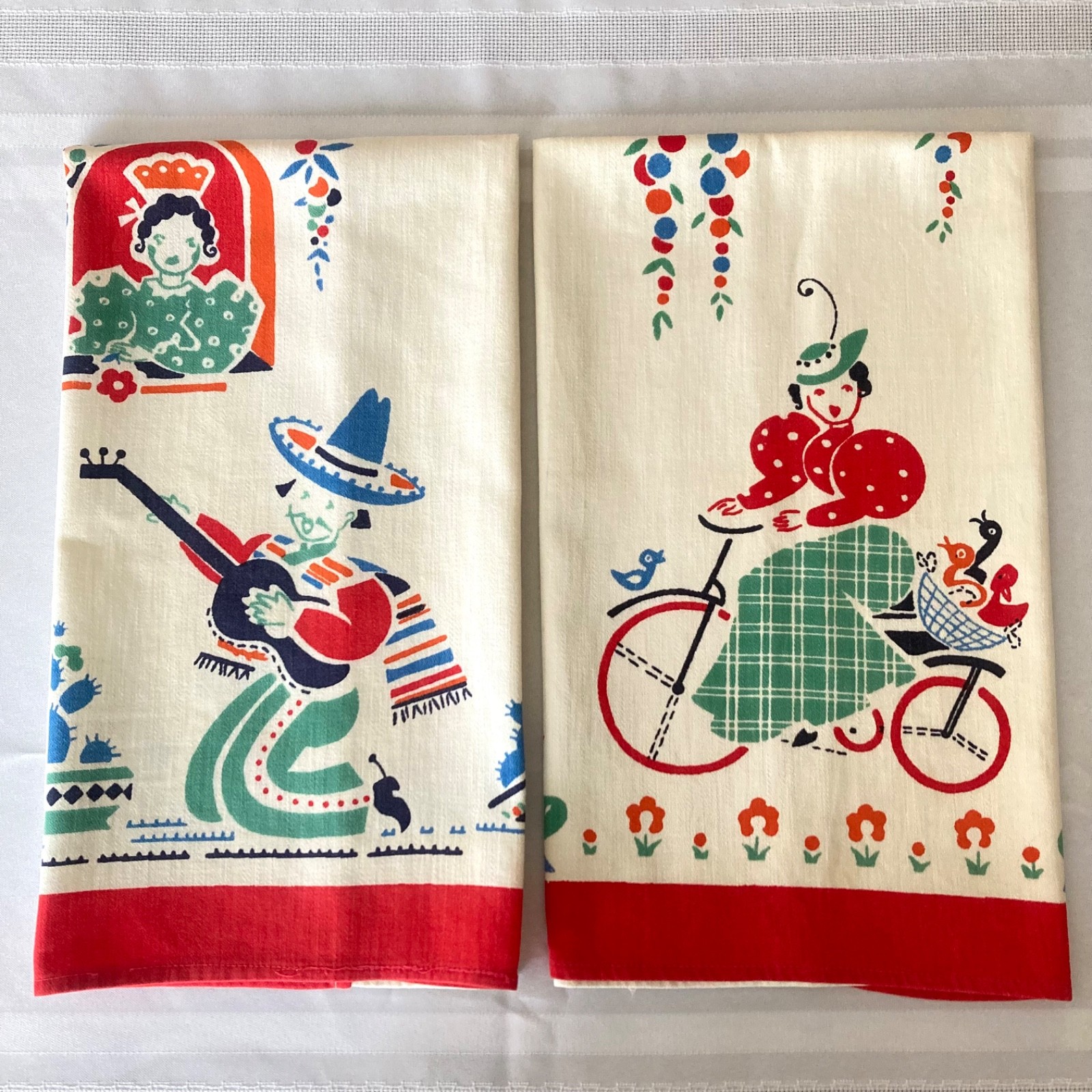 Vintage 1940's Broderie Creations Tea Towels