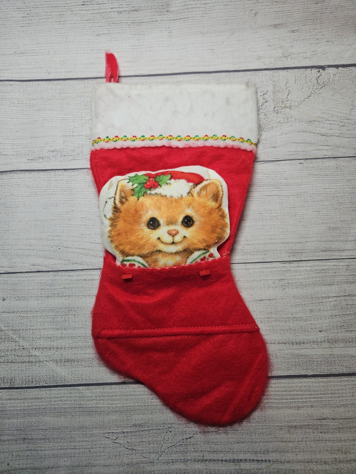 Vintage CAT-Themed Felt Christmas Stocking w/ PLUSH - Holiday Products Inc-14.5\