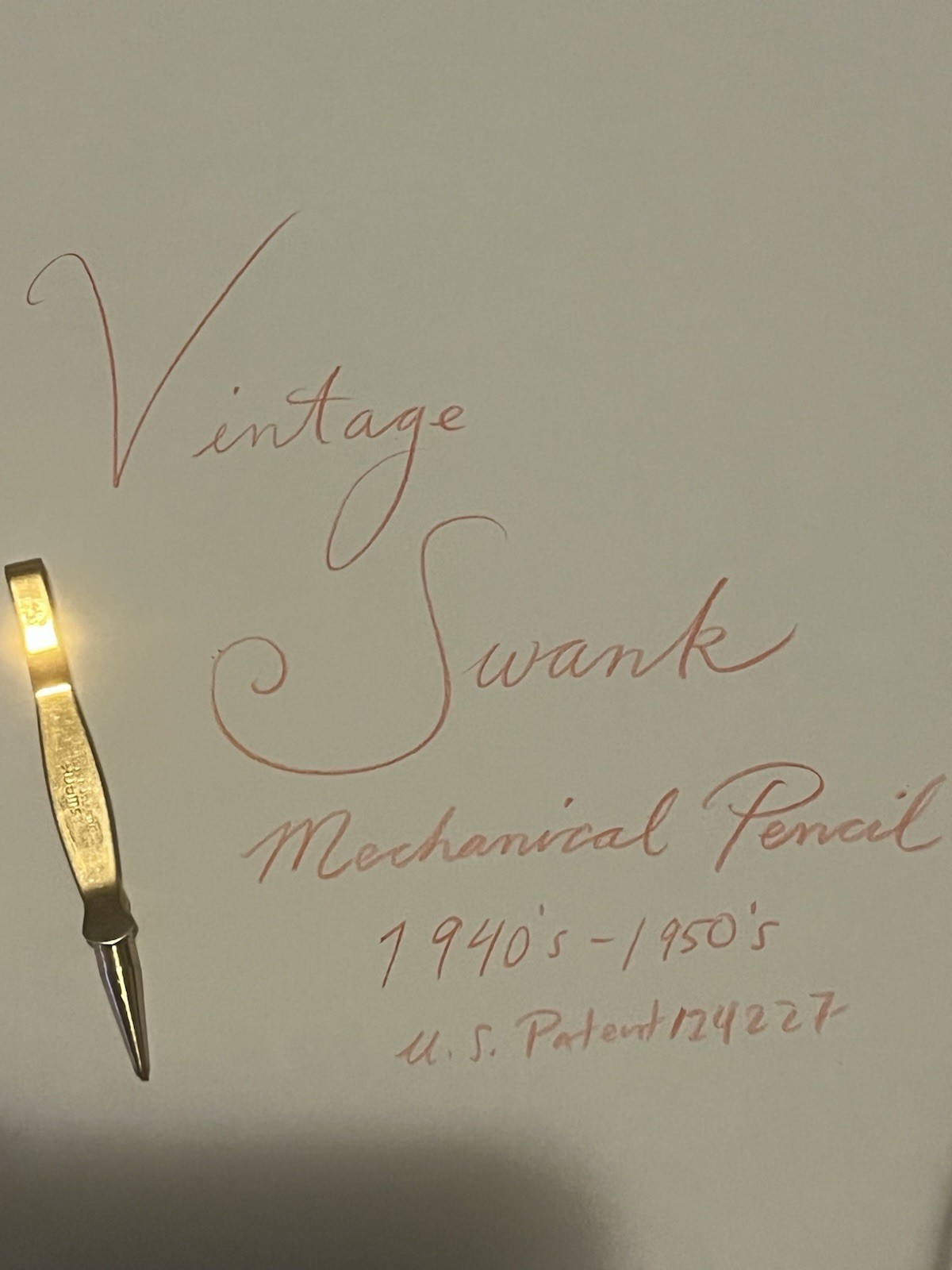 Vintage Gold Tone SWANK Pocket / Tie Or Money Clip Pencil 1940s - 1950s w/ Lead Vintage Gold Tone SWANK Pocket / Tie Or Money Clip Pencil 1940s - 1950s w/ Lead