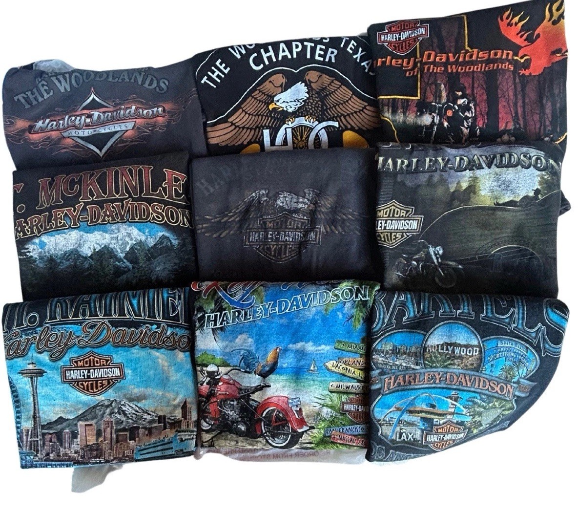 Lot of 9 Harley Davidson Shirts Mens Medium Alaska Key West Seattle Woodlands