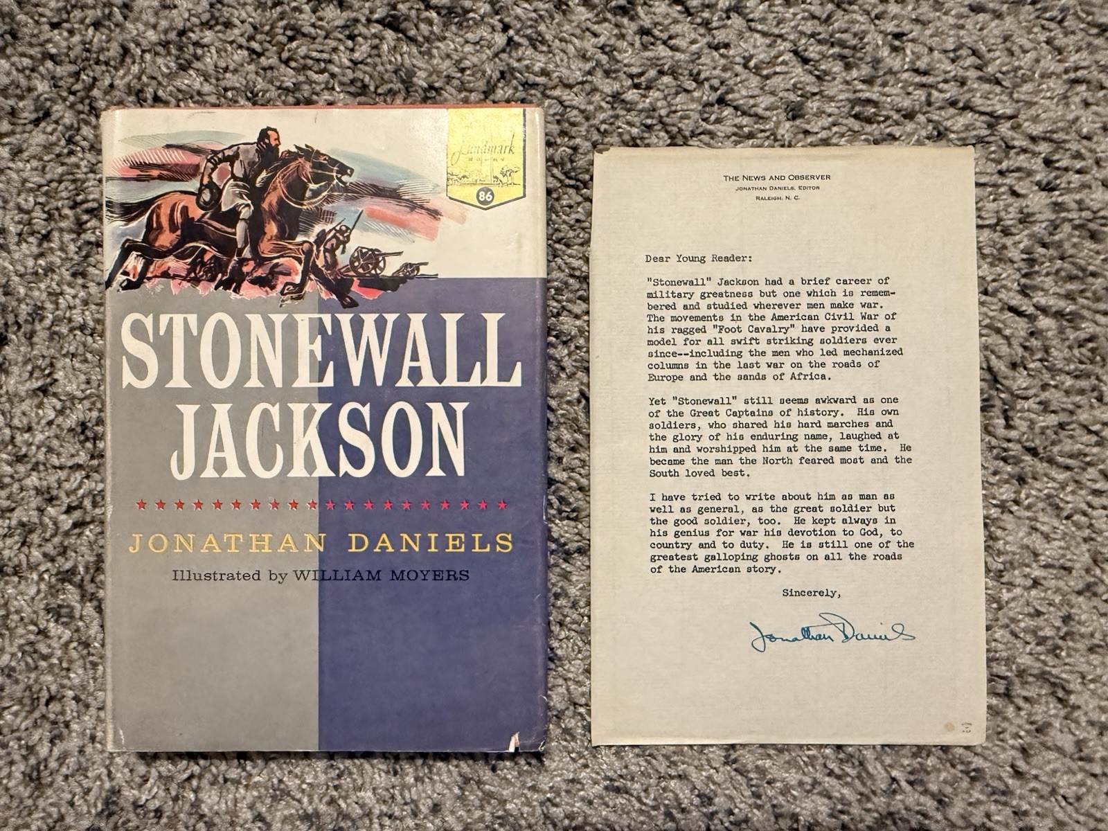 Landmark History Stonewall Jackson HC/DJ With Signed Letter from Author 