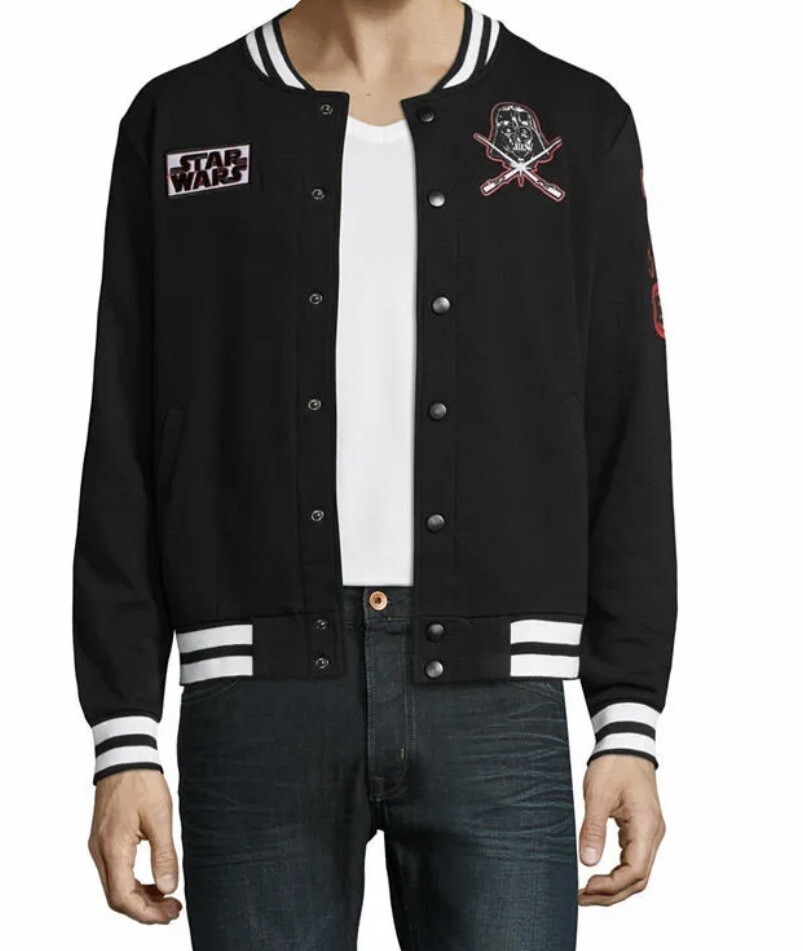 Men's Star Wars Black Varsity Bomber Jacket Darkside Snap Closure Size: L NWTs