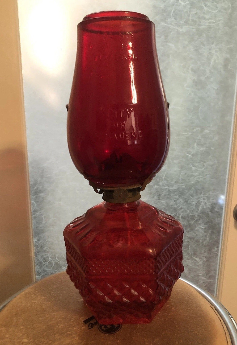 VNTG Ruby Red Oil Lamp Anchor Hacking WexfordBASE W/Rare City Of Pasadena Globe VNTG Ruby Red Oil Lamp Anchor Hacking WexfordBASE W/Rare City Of Pasadena Globe