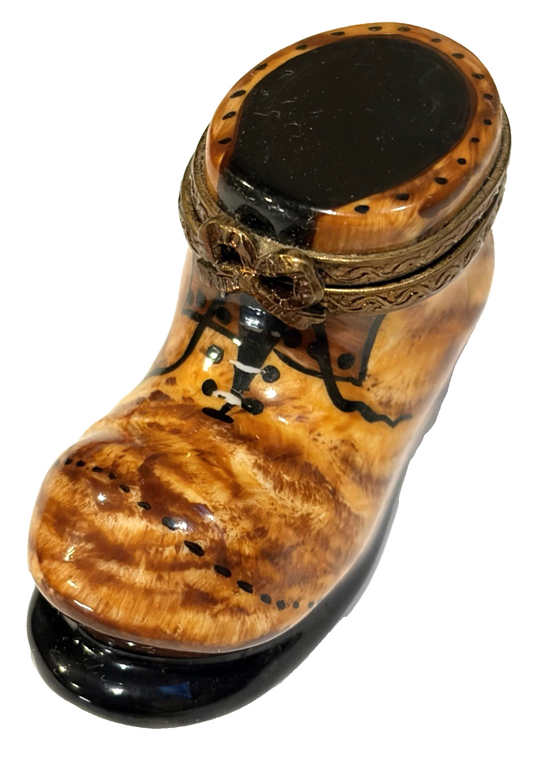 LIMOGESPEINT MAIN Trinket Box Old Antique/Vintage LEATHER BOOT-PV Marque Deposee