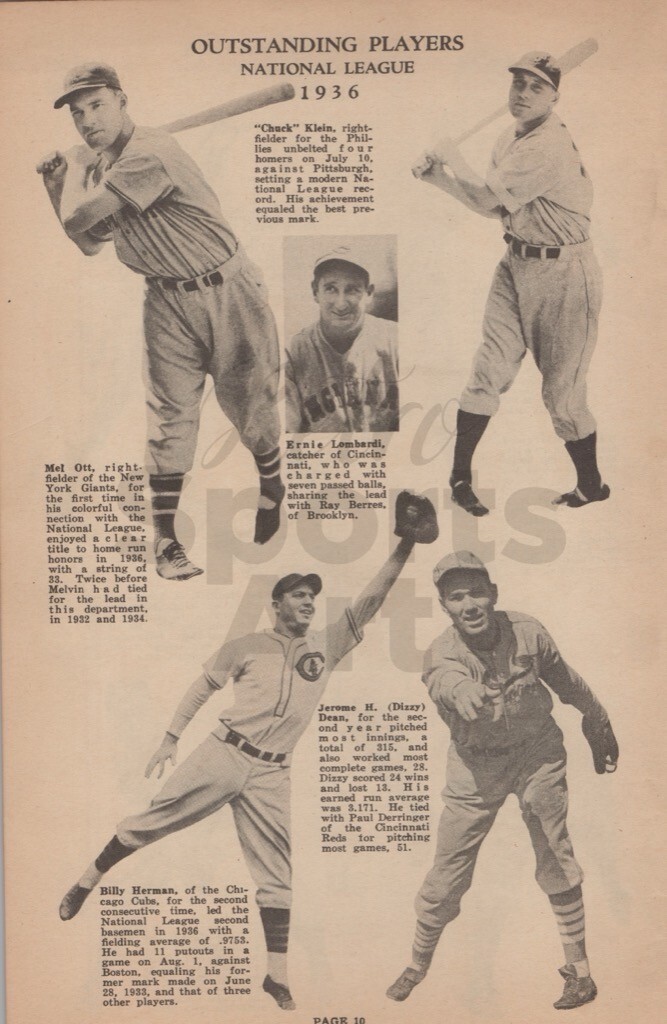 Mel Ott, Chuck Klein, Dizzy Dean NL MVP Leader Vintage 1936 Page 1930s Mel Ott, Chuck Klein, Dizzy Dean NL MVP Leader Vintage 1936 Page 1930s