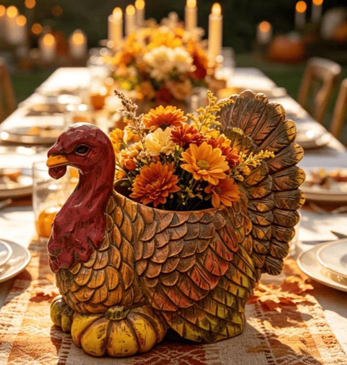 Thanksgiving Turkey Resin Planter Fall Harvest Table Centerpiece Floral Holder Thanksgiving Turkey Resin Planter Fall Harvest Table Centerpiece Floral Holder