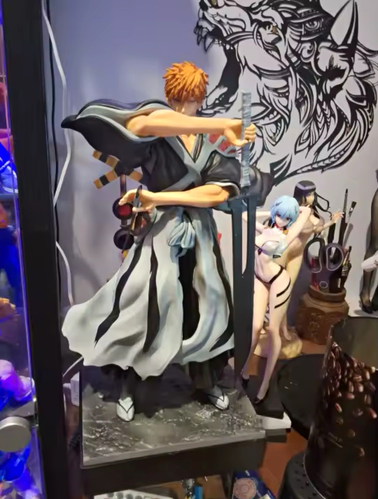35cm Bleach Ichigo Kurosaki Figure GK Dual Sword Anime Statue Collectible *NEW*