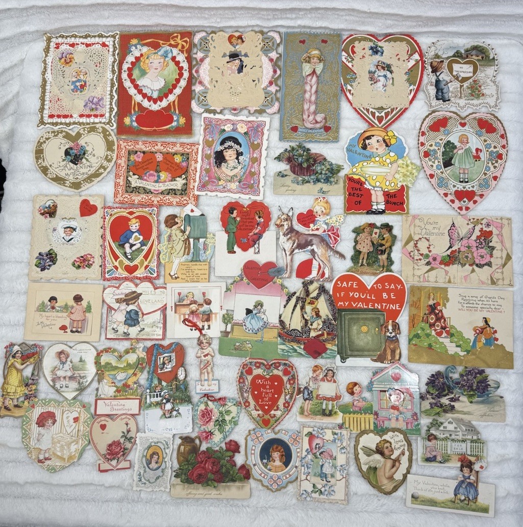 Vintage Antique Valentines Cards Lot of 46 Used
