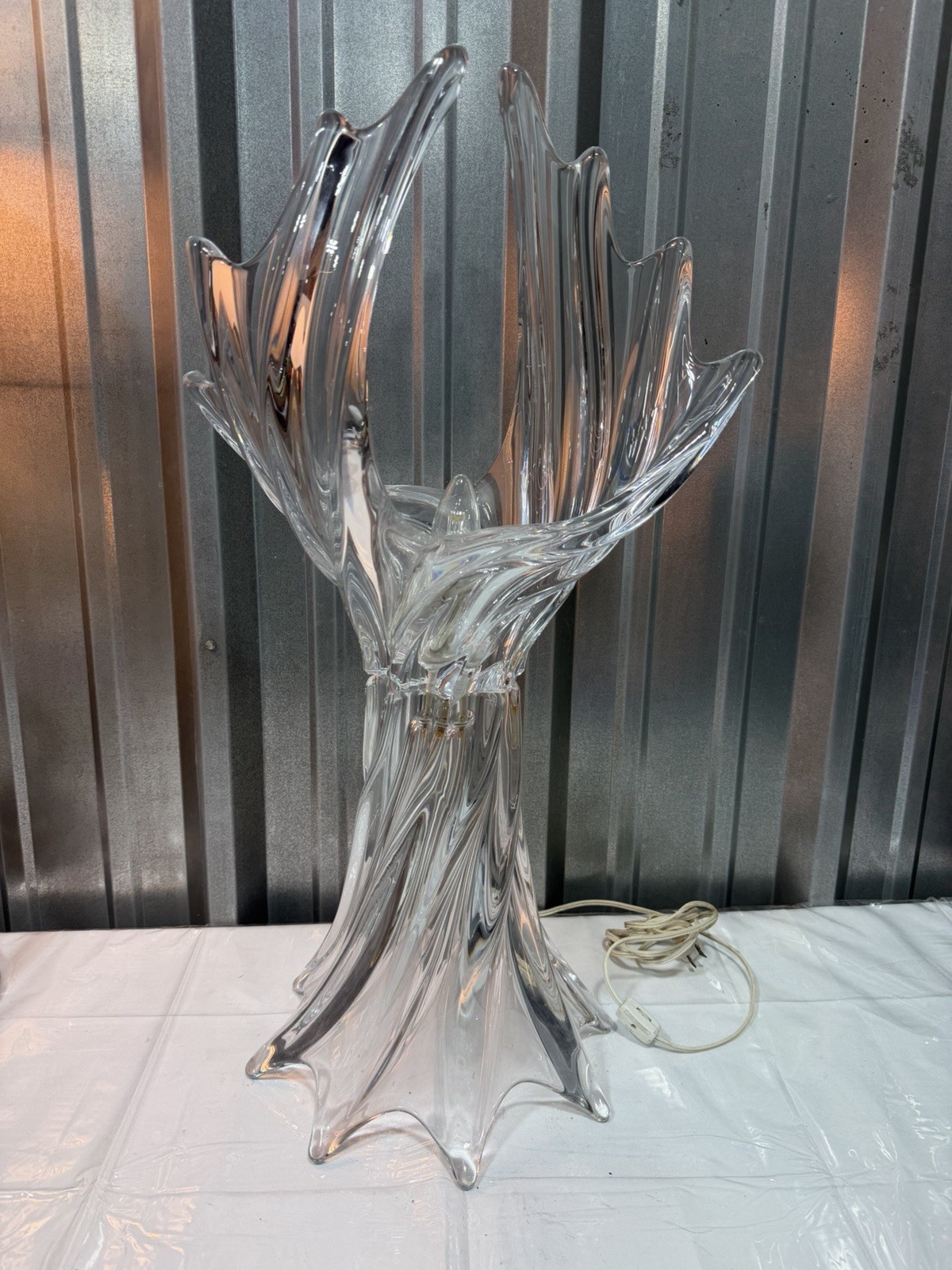 Vintage Art Vannes French Blown Crystal Table Lamp 28”