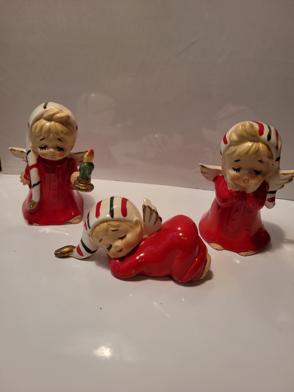 Vintage LEFTON Japan Sleepy Christmas Angel Figurines Set Vintage LEFTON Japan Sleepy Christmas Angel Figurines Set