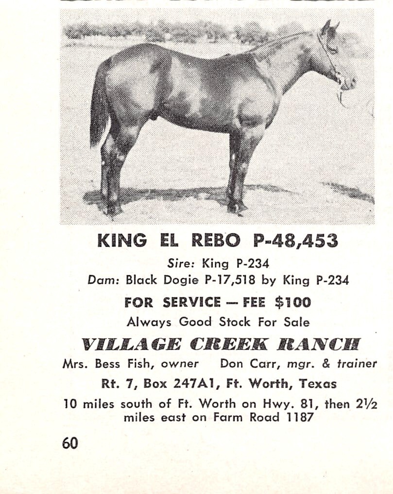 Village Creek Ranch King El Rebo Bess Fish Don Carr Ft Worth TX Vtg Mag Print Ad