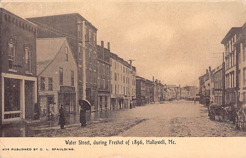 Hallowell, Maine PC u. 1907 Water St. Flood, C. Spaulding, N. E. Paper Co. #4128