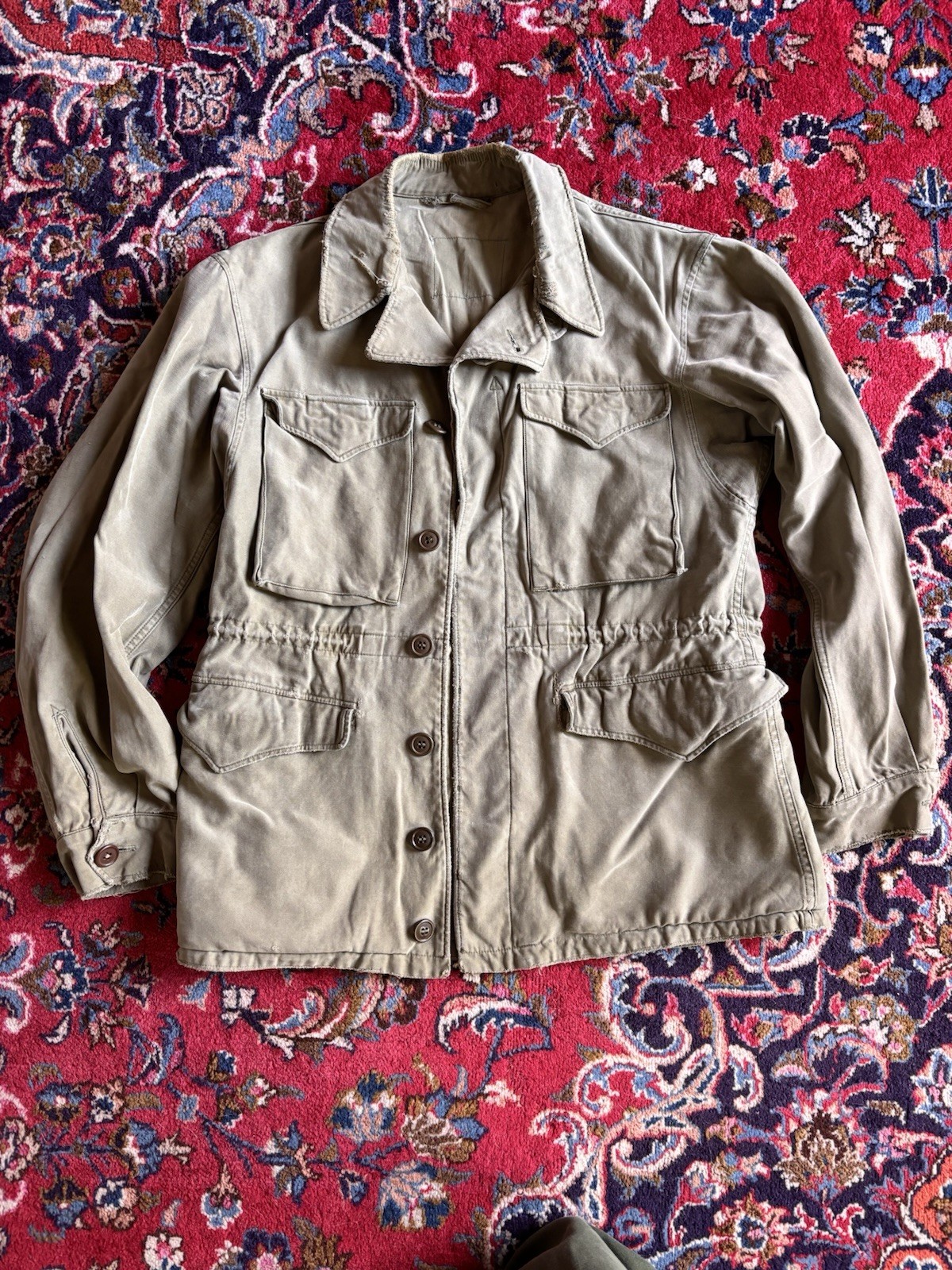 Combat Issued Worn M1943 M43 Field Jacket Coat OD Sz 38 Medium Large Repairs