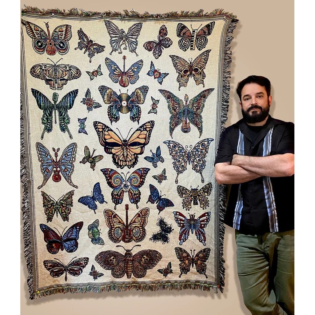 Emek Dead & Company Woven Throw Blanket Cotton Butterfly Skull Guitar 3/200 New