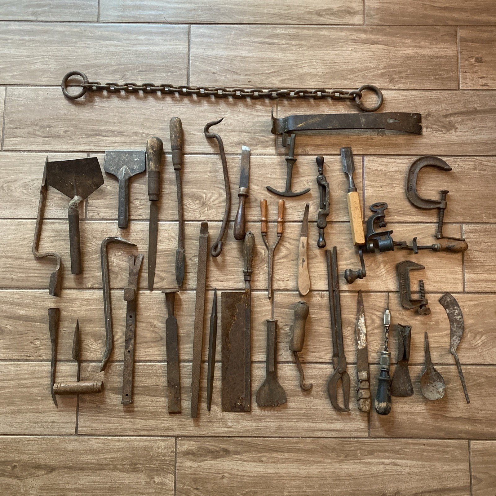 Antique Vintage Wooden Metal Lot – Mixed Makers Woodworking Tools