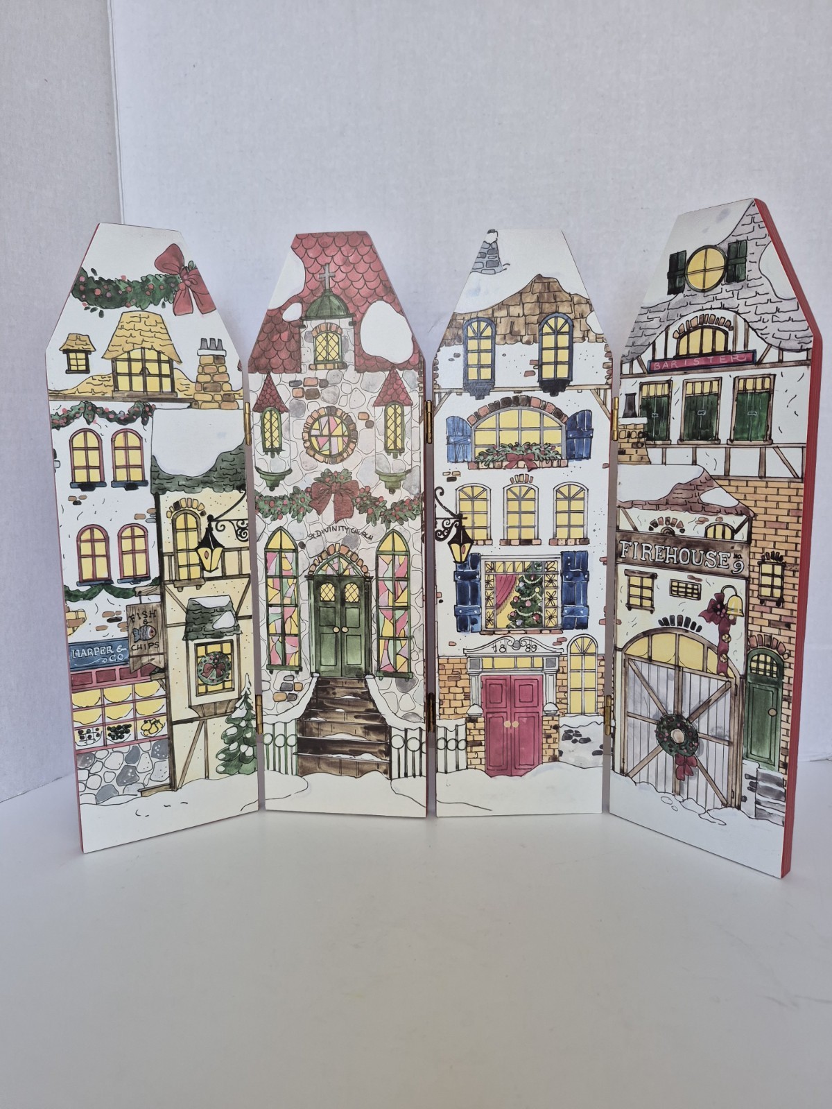 Vintage QVC Christmas Carolers Replacement Hinged Backdrop Houses Panel Display