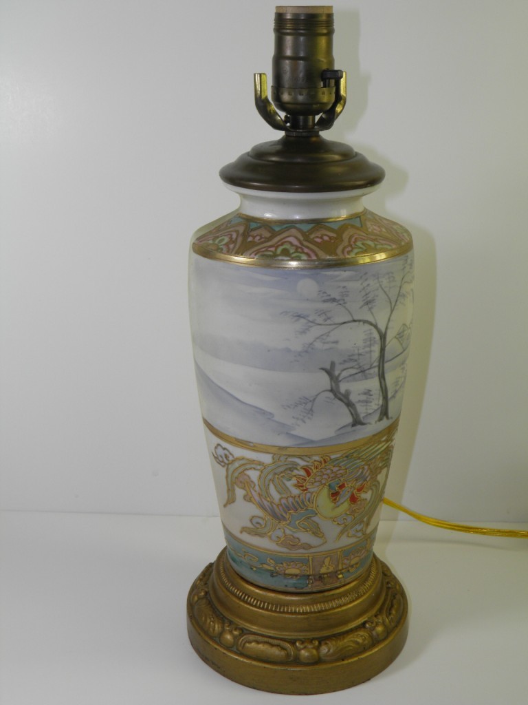 Antique Nippon Scenic Moriage Hand Painted Lamp