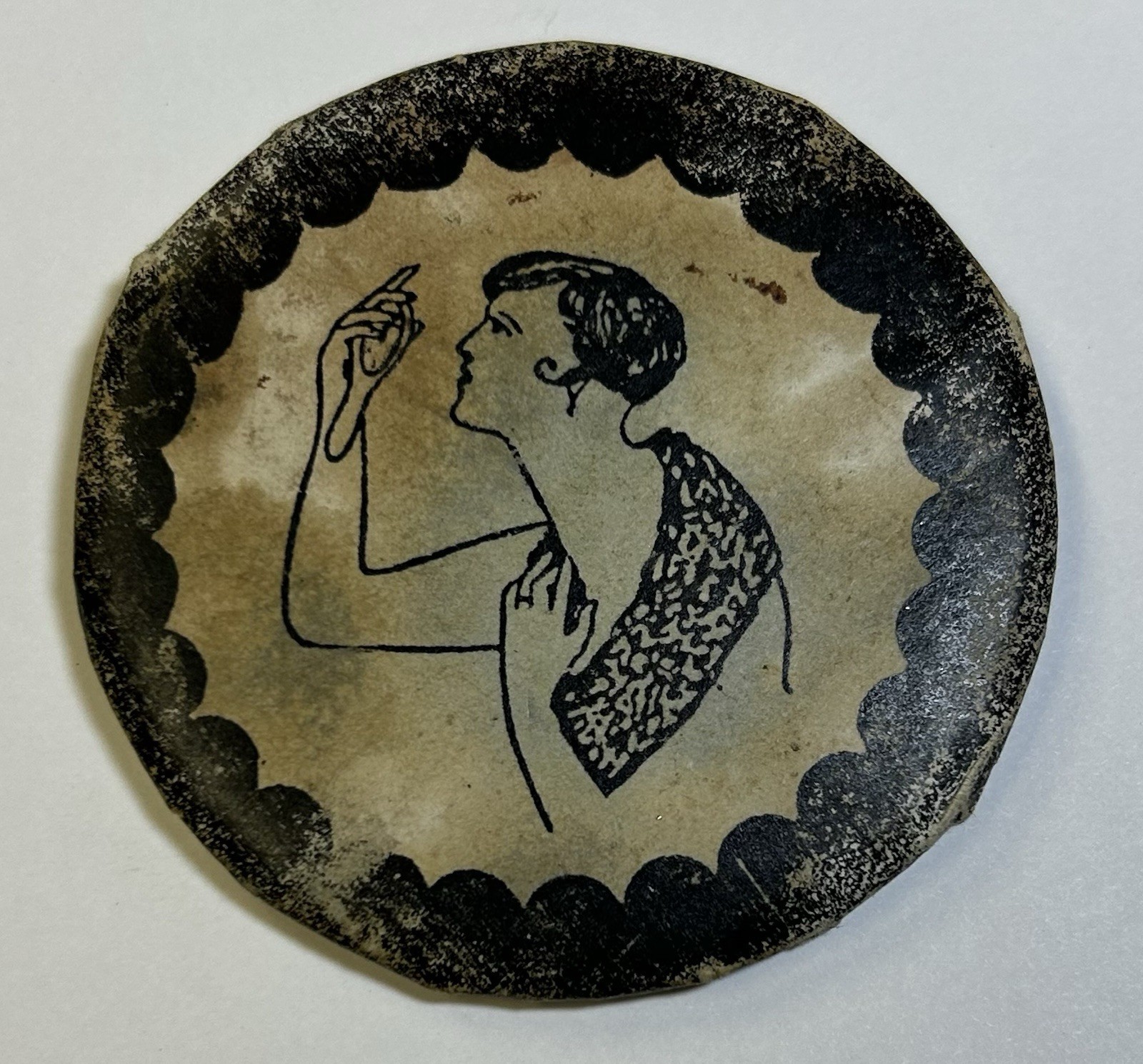 Antique 1920s Flapper Girl Risqué Pinback Button, Naughty, Mirror Image Antique 1920s Flapper Girl Risqué Pinback Button, Naughty, Mirror Image