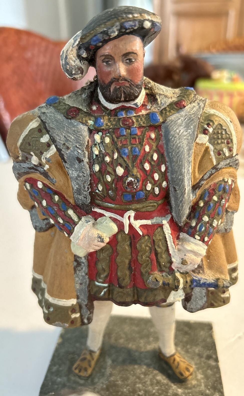 Rare Hand Painted Lead Figure Of Tudor King Henry VIII Figurine 1940’s Heavy HTF