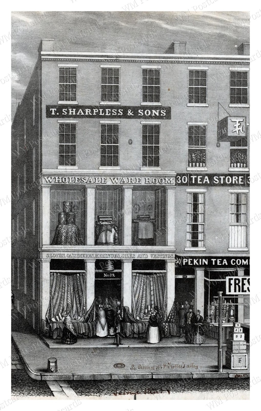 Philadelphia Pennsylvania 1846 T. Sharpless Storefronts Standard Postcard Philadelphia Pennsylvania 1846 T. Sharpless Storefronts Standard Postcard