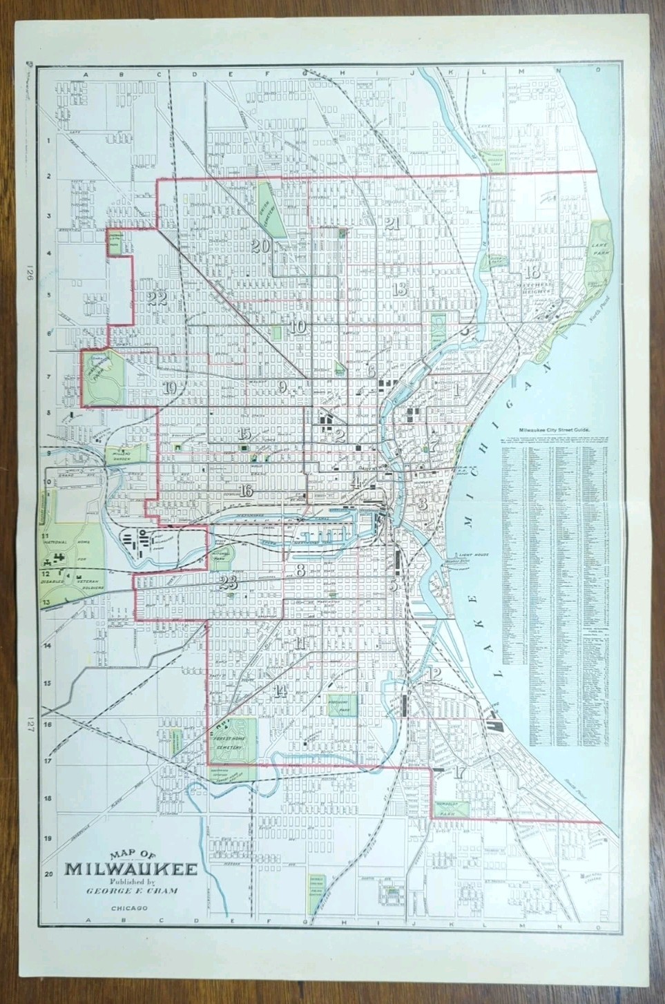 Vintage 1907 MILWAUKEE WISCONSIN Map 14