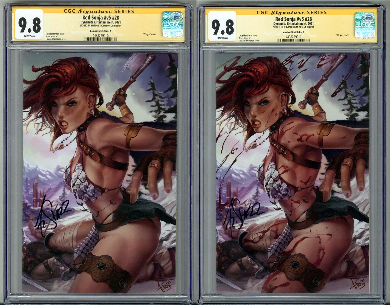 RED SONJA #v5 #28 SET CGC 9.8 SS SIGNED TRISTAN THOMPSON VIRGIN VARIANT A/B RARE