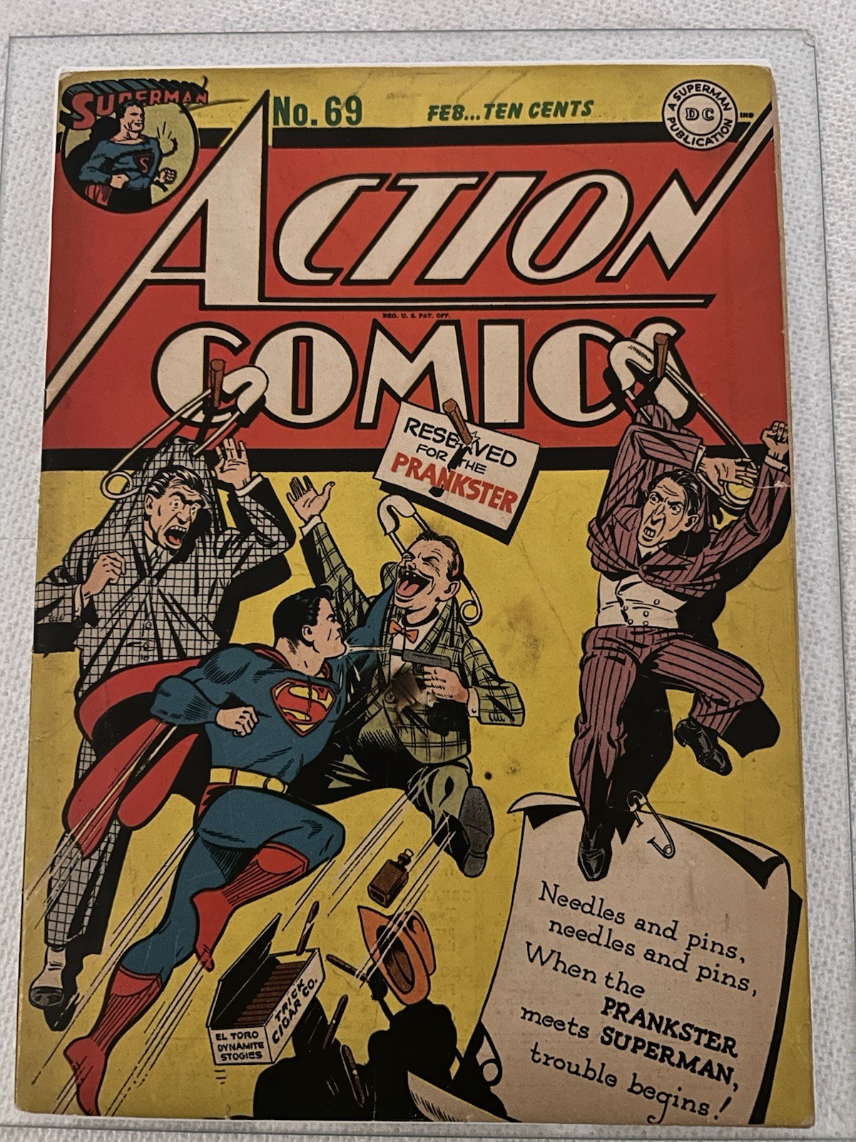 1944 D.C. Comics Action Comics 69 CGC 4.5. Superman and Prankster Classic Cover