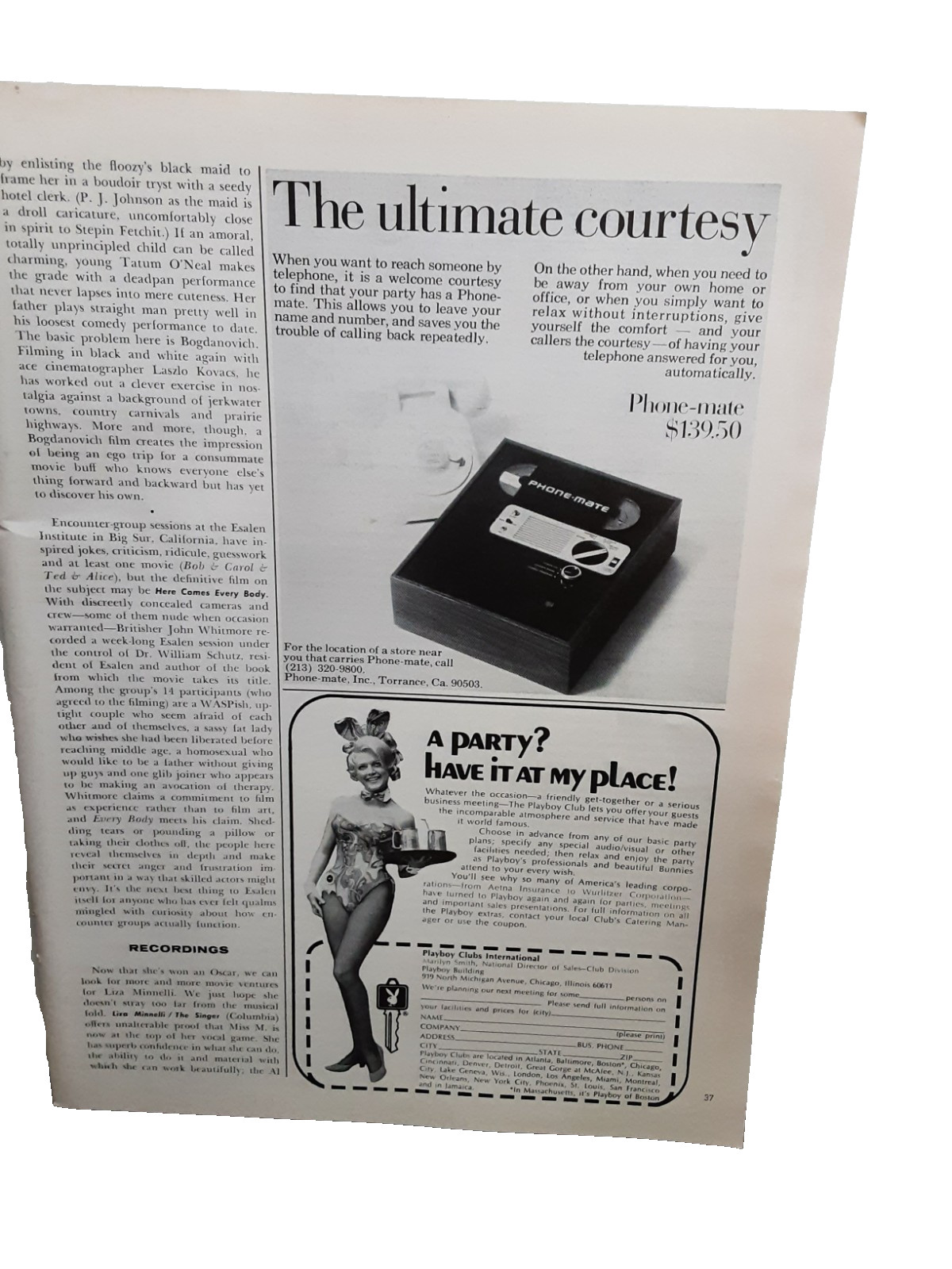 Vintage 1973 Playboy Club International Phone Mate Print Ad Authentic Original