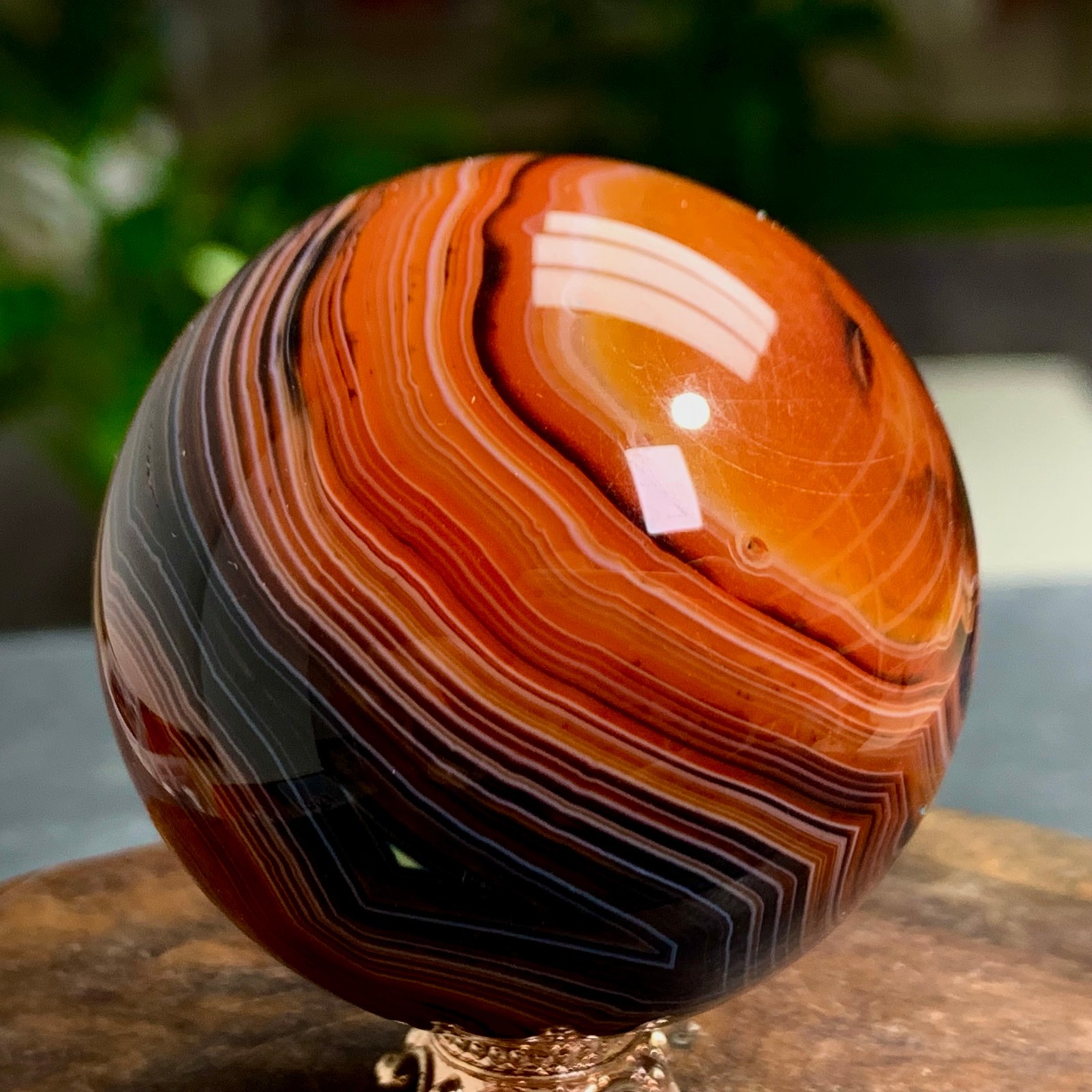 143G Natural red stripe agate sphere Crystal Ball Madagascar mineral