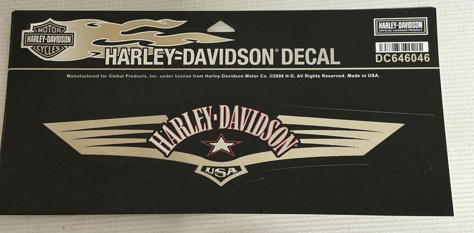 Harley Davidson Black and Gold Vinyl Decal (Outside) 3” X 10” DC646046 Harley Davidson Black and Gold Vinyl Decal (Outside) 3” X 10” DC646046