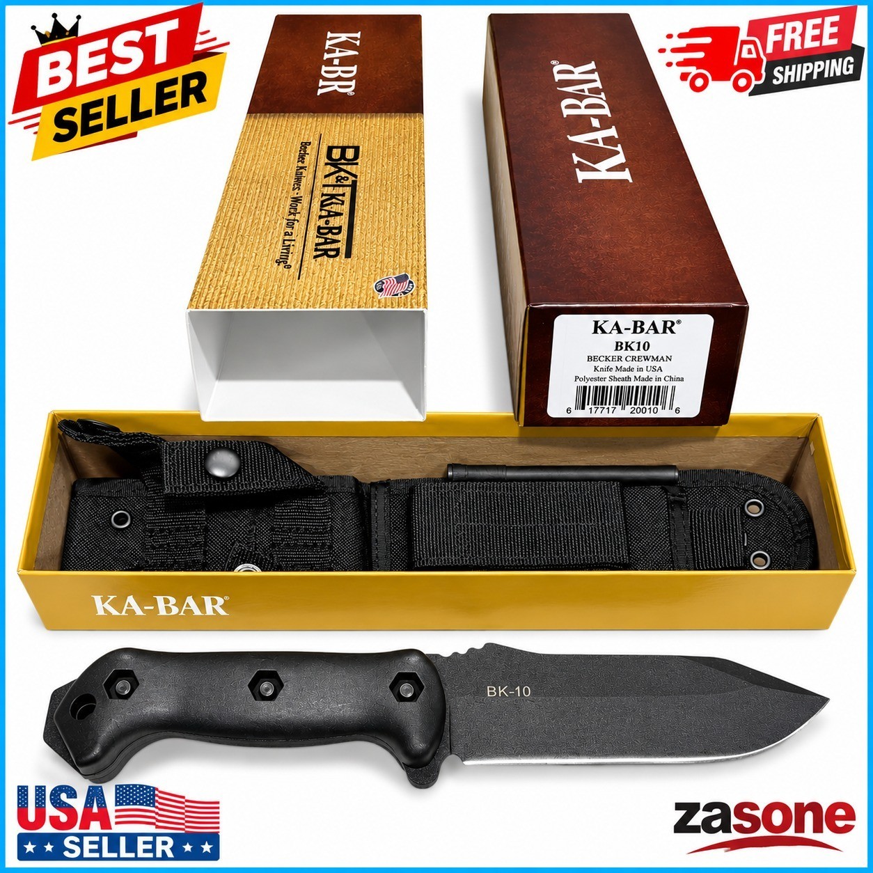 KA-BAR Becker BK10 Crewman Fixed Blade Knife with Sheath 5.5 KA-BAR Becker BK10 Crewman Fixed Blade Knife with Sheath 5.5