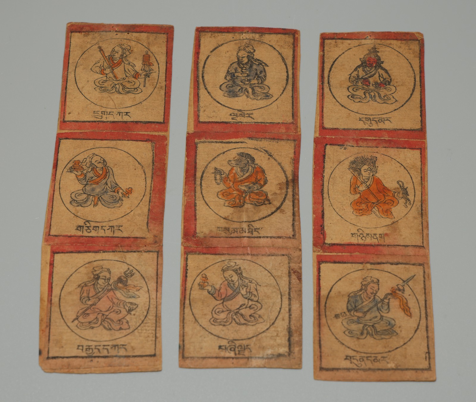 Rare Set 9 Tibet 18th Century Old Antique Buddhist Tsaklis Thangka Dharmapalas