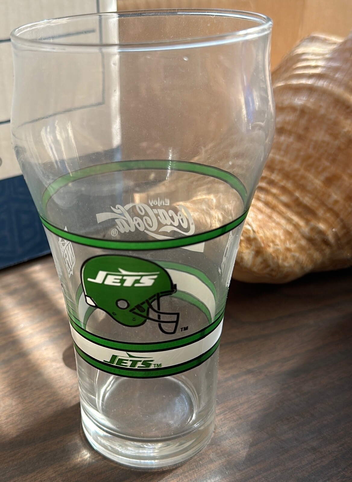 Vintage NFL New York Jets Coca-Cola Football Drinking Glass Coke Vintage NFL New York Jets Coca-Cola Football Drinking Glass Coke