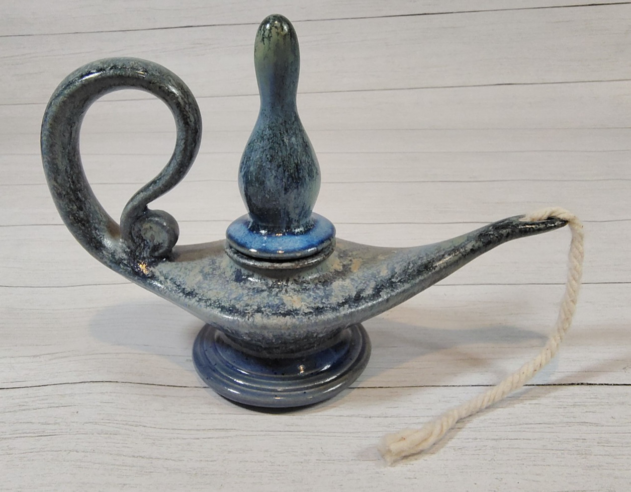 VTG, Bill & Vive Mohl, Studio Pottery, Blue, Genie Bottle Oil Lamp W/ Stopper