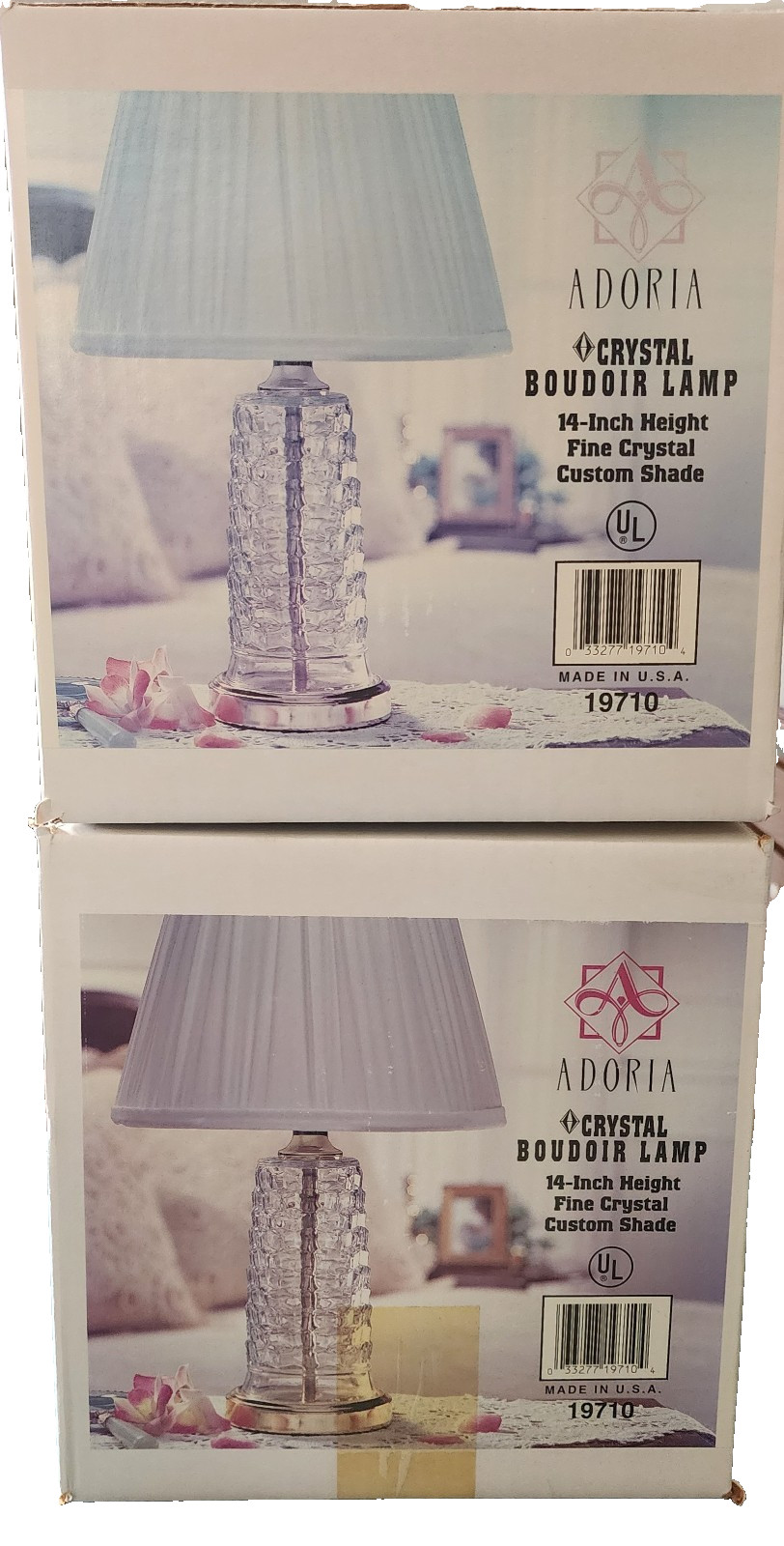 (Lot 2) NEW Vintage 1990s Adoria Crystal Boudoir 14 inch Lamps-Made In USA
