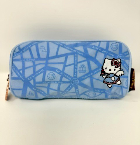 VTG 2003 Hello Kitty Chocolat Angel French Café Zip Pouch Blue Pencils Makeup