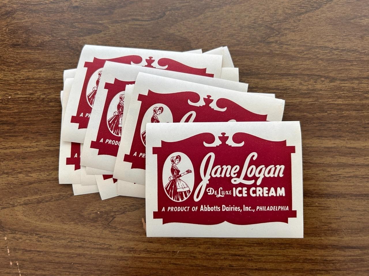 17 vintage labels Jane Logan Ice Cream Abbotts Dairy Philadelphia PA Phila 1940s