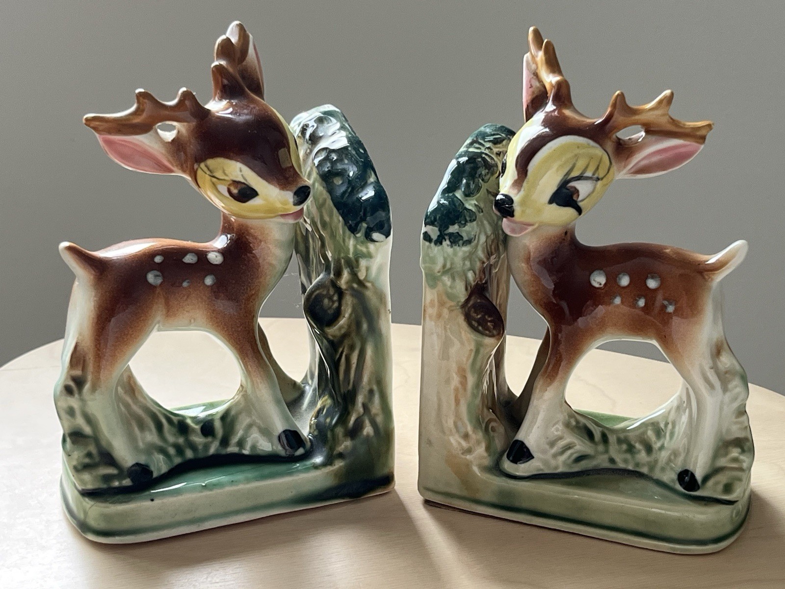 Vintage 40s Pastel Ceramic Bambi Baby Bookends Deer Fawn Fairytale Kitsch Vintage 40s Pastel Ceramic Bambi Baby Bookends Deer Fawn Fairytale Kitsch