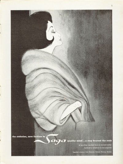1961 Saga Fashion Gunther Jaeckel Mink Fur Coat Art PRINT AD 1961 Saga Fashion Gunther Jaeckel Mink Fur Coat Art PRINT AD