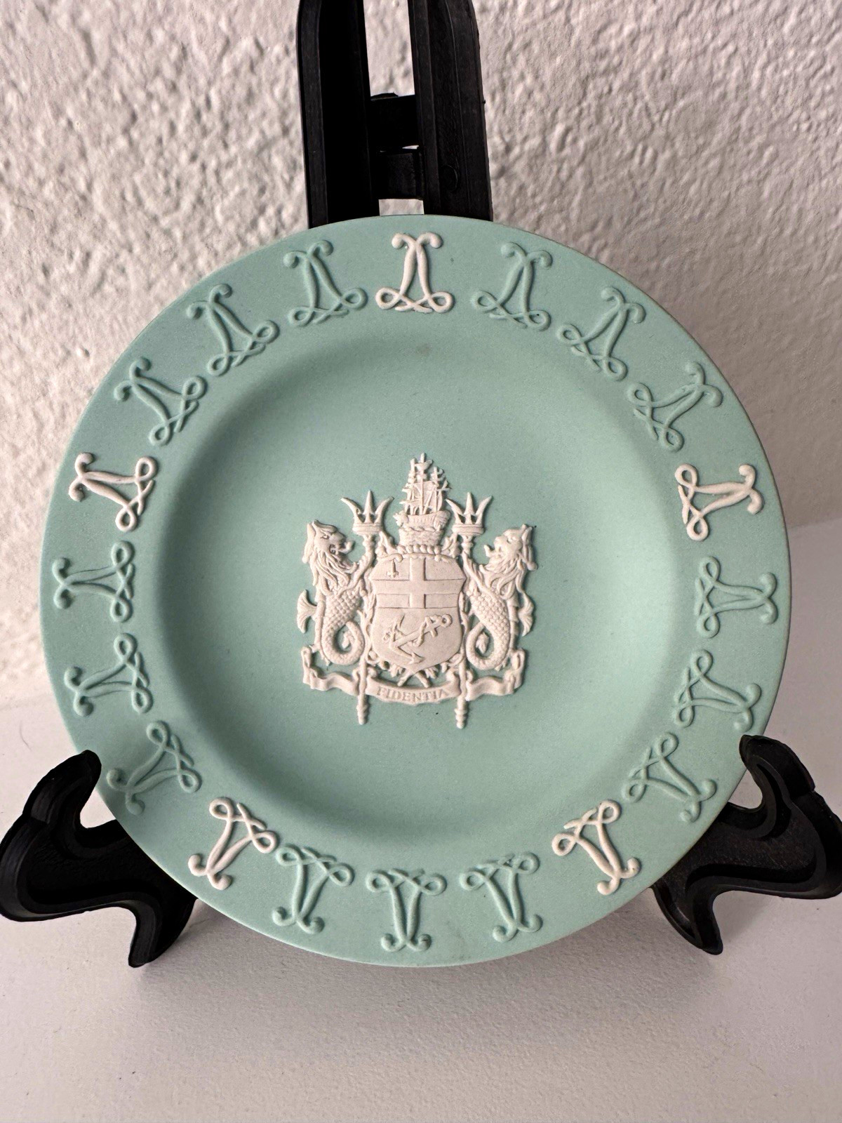 Rare Vintage Wedgwood Sea Green Jasperware Lloyds London Tercentenary Pin Dish Rare Vintage Wedgwood Sea Green Jasperware Lloyds London Tercentenary Pin Dish