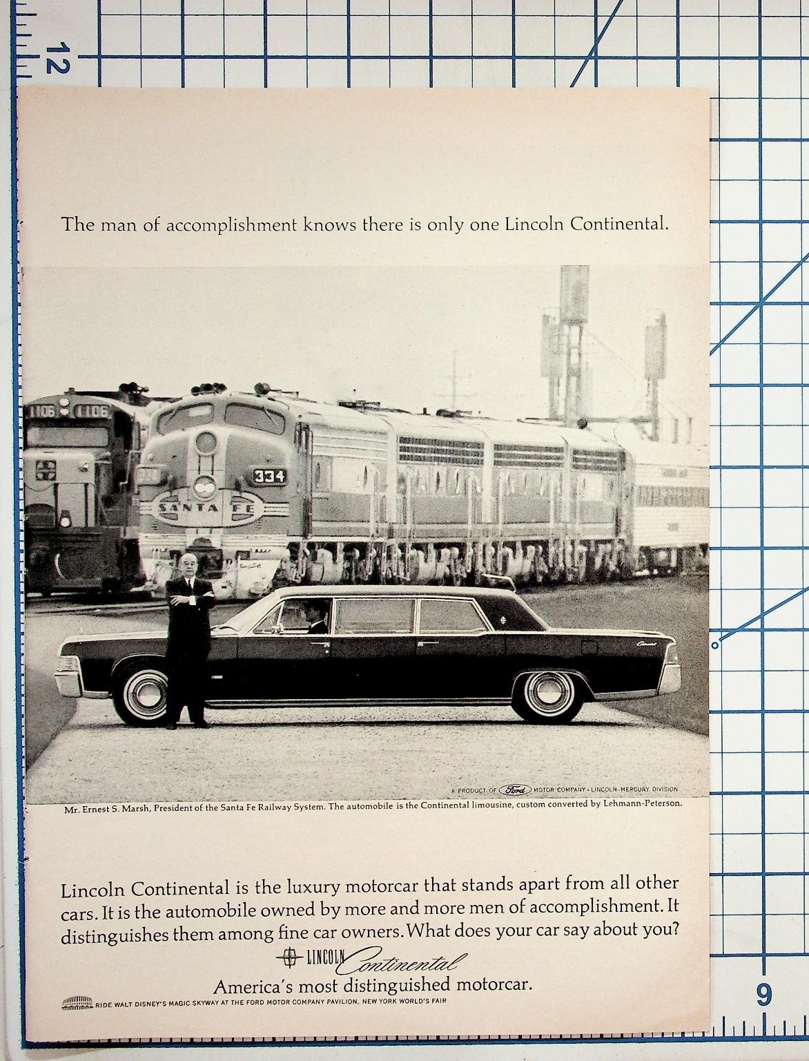 1960s Lincoln Continental Limousine Car Ad Santa Fe Railway World\'s Fair 1960s Lincoln Continental Limousine Car Ad Santa Fe Railway World\'s Fair