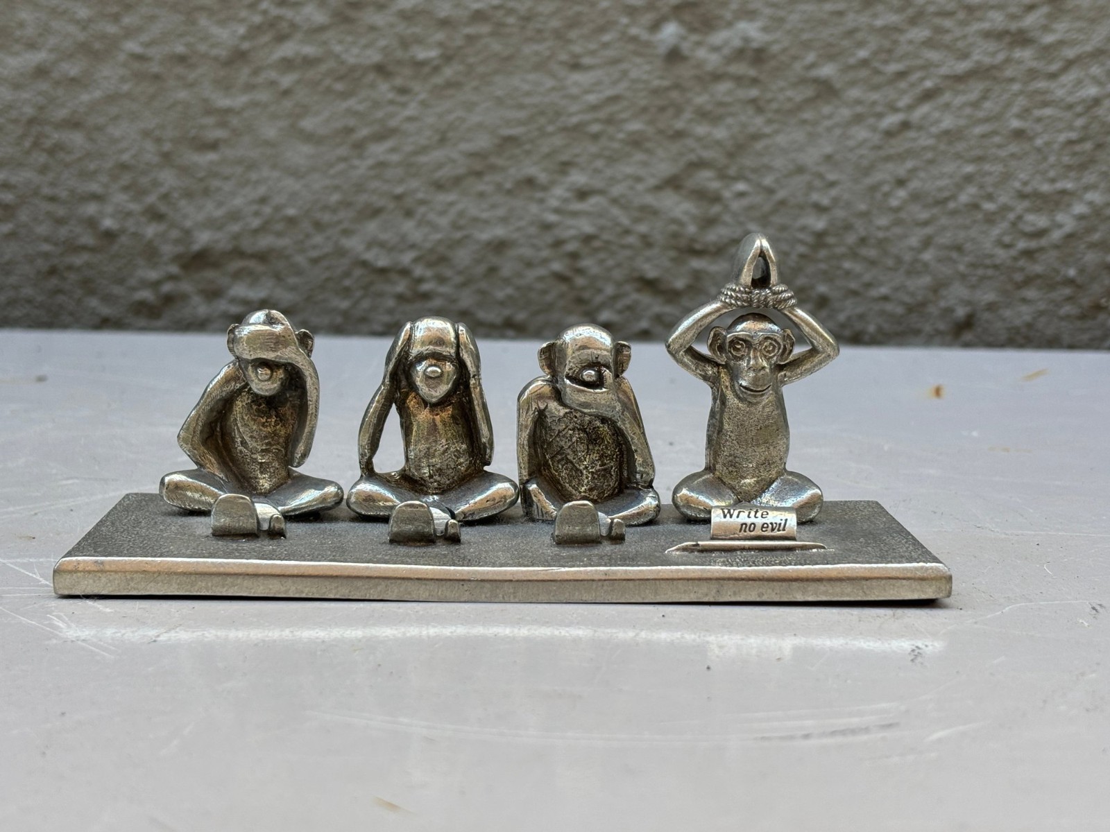 Jac Zagoory Designs Four Monkey Pewter See Hear Speak Write No Evil Pen Holder Jac Zagoory Designs Four Monkey Pewter See Hear Speak Write No Evil Pen Holder